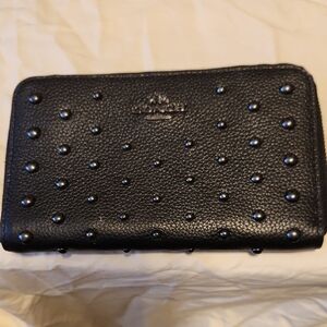 Coach Black Pebbled Leather Wallet with Studs